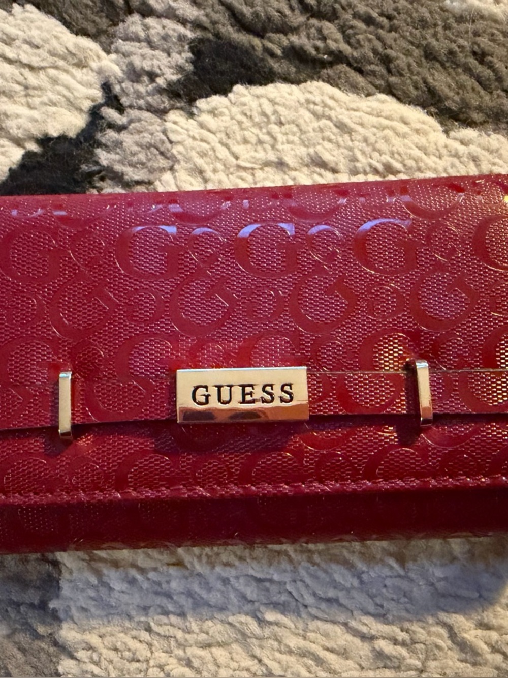 GUESS Red Signature Logo Wallet with Gold Plate